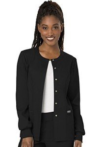 Women's Snap Front Black Scrub Jacket - Soft Stretch