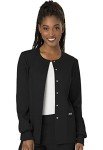 Women's Snap Front Black Scrub Jacket - Soft Stretch