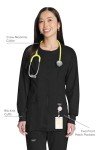 Women's Snap Front Black Scrub Jacket - Soft Stretch