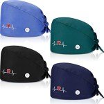 Satinior Unisex Bouffant Caps with Buttons - 4 Pack