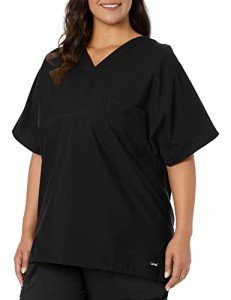 Landau Unisex V-Neck Scrub Top with Pocket, Black