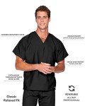 Landau Unisex V-Neck Scrub Top with Pocket, Black