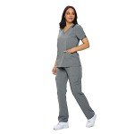 Monarch Women’s Stretchy Scrub Set - Heather Grey