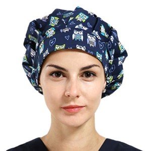 Women's Owl Print Bouffant Scrub Cap for Long Hair