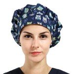 Women's Owl Print Bouffant Scrub Cap for Long Hair
