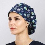 Women's Owl Print Bouffant Scrub Cap for Long Hair