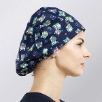 Women's Owl Print Bouffant Scrub Cap for Long Hair