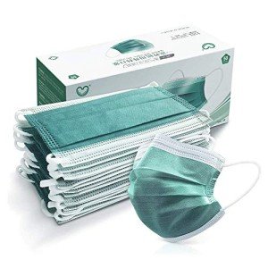 Green Disposable Face Masks with Elastic Ear Loops - 50PCS