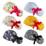 Adjustable Women's Bouffant Scrub Caps with Ponytail Pouch