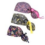 Women's Scrub Caps with Buttons and Ribbon Tie