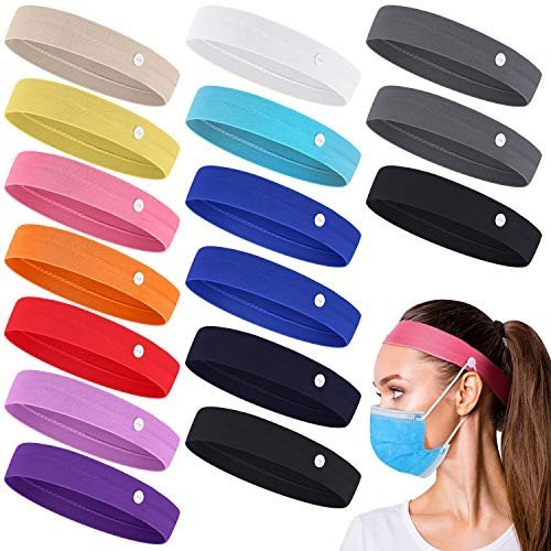 16 Pack Elastic Headbands with Buttons for Nurses