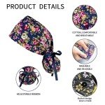 Women's Scrub Caps with Buttons and Ribbon Tie