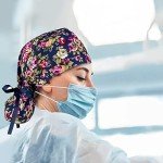 Women's Scrub Caps with Buttons and Ribbon Tie