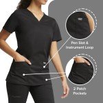 Women's V-Neck Soft Stretch Medical Scrubs - Black
