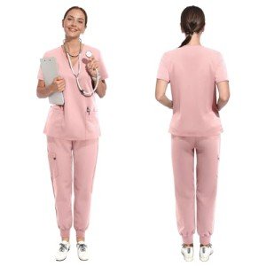 Women's Slim Fit Tech Scrubs Set - V-Neck & Joggers