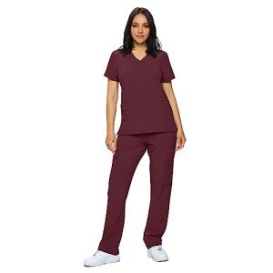 Burgundy Women’s Stretch Scrub Set - Regular & Petite