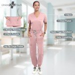 Women's Slim Fit Tech Scrubs Set - V-Neck & Joggers