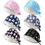 Maiteenly Adjustable Satin-Lined Scrub Caps - 6 Pack