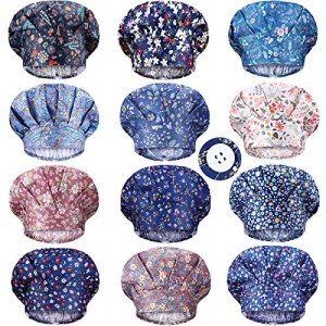 Floral Bouffant Caps with Adjustable Tie Back