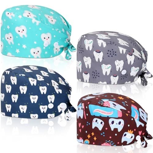 4 Colorful Scrub Caps with Sweatband for Nurses