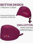Unisex Bouffant Scrub Caps with Buttons - 5 Pack