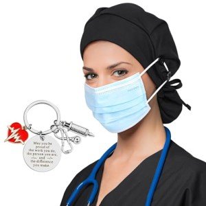 Women's Satin Lined Scrub Cap with Buttons - Black
