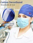 Unisex Bouffant Scrub Caps with Buttons - 5 Pack