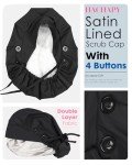 Women's Satin Lined Scrub Cap with Buttons - Black