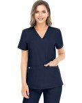 Women's Navy V-Neck Medical Scrub Top with Pockets