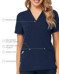 Women's Navy V-Neck Medical Scrub Top with Pockets