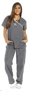 Just Love Women's Gray Scrub Set with Pink Trim
