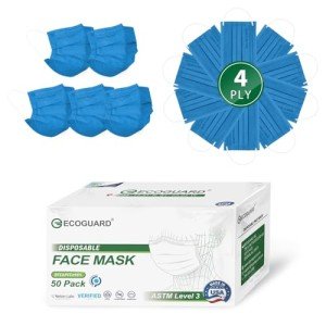 EcoGuard 4 Ply Disposable Face Masks - 50 Count