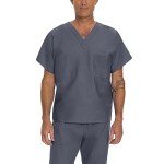 Unisex V-Neck Scrub Top with Pocket - Steel Grey
