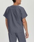 Unisex V-Neck Scrub Top with Pocket - Steel Grey