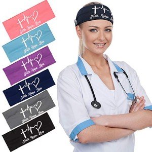 6 Pieces Headbands with Button for Mask, Wide Nurses Headbands Non Slip Elastic Ear Protection for Women Men Doctors Sweatband Headband