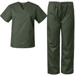 Medgear Scrubs for Men and Women Scrubs Set Medical Uniform Scrubs Top and Pants (Large, Olive)