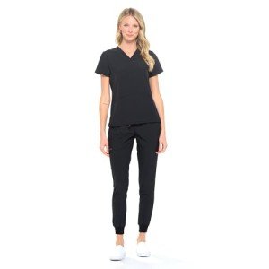 Dagacci Medical Uniform Women and Men Unisex 4-Way Stretch Jogger Scrub Set, Black, L