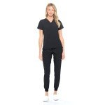 Dagacci Medical Uniform Women and Men Unisex 4-Way Stretch Jogger Scrub Set, Black, L