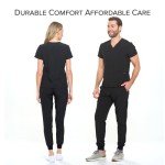 Dagacci Medical Uniform Women and Men Unisex 4-Way Stretch Jogger Scrub Set, Black, L