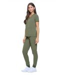 M&M SCRUBS Women's Essential Jogger Scrub Set Nursing Uniform Clearance Cool Stretch Scrub Top and Pant Workwear (Olive, Medium)