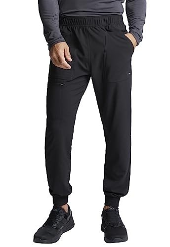 Cherokee Men's Mid Rise Pull-on Jogger Scrubs Pant, Black