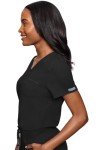 Med Couture Women's V-Neck Scrub Top, Modern Fit Tuck-in Top with Stretchy Rib-Knit Shoulders and Chest Pocket - MC7448, Black, Small