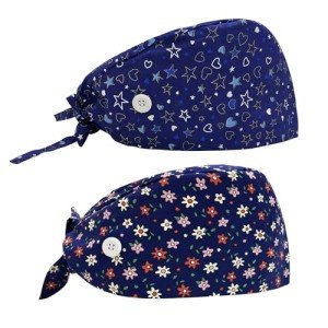 HXYCNNA 2 Pack Scrub Caps Women, Working Cap with Buttons and Sweatband, Nurse Hats for Women Scrub, Working Hats Surgery Cap
