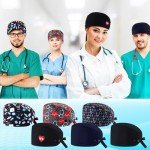 ShinyMatch 6 Pcs Scrub Cap Adjustable Working Cap with Button and Sweatband Elastic Bandage Nurse Hat for Women Men (Classic)