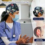HXYCNNA 2 Pack Scrub Caps Women, Working Cap with Buttons and Sweatband, Nurse Hats for Women Scrub, Working Hats Surgery Cap