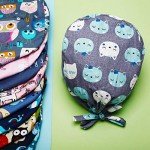 6 Pieces Women Scrub Caps Surgical Caps with Buttons Working Cap Adjustable Sweatband Bouffant Hats (Cute Animals)