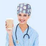 6 Pieces Women Scrub Caps Surgical Caps with Buttons Working Cap Adjustable Sweatband Bouffant Hats (Cute Animals)