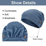 Geyoga 3 Pieces Bouffant Caps with Buttons Unisex Stretchy Headband Turban with Buttons for Women