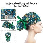 Scrub Caps Women Bouffant Scrub Hats Caps Nurses, Adjustable Working Cap Ponytail Pouch Tie Back Hats