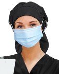 Satin Lined Scrub Cap for Women Long Hair Large Nurse Head Cap Silk Surgical Bonnet with Buttons Black
